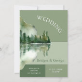 Sage Green Forest Lake Landscape Wedding Kaart (Voorkant)