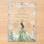 Sage Green Forest Winter Princess Mis Quince Acryl Uitnodigingen (Voorkant)