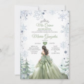Sage Green Forest Winter Princess Mis Quince Kaart (Voorkant)