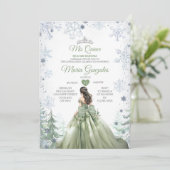 Sage Green Forest Winter Princess Mis Quince Kaart (Staand voorkant)