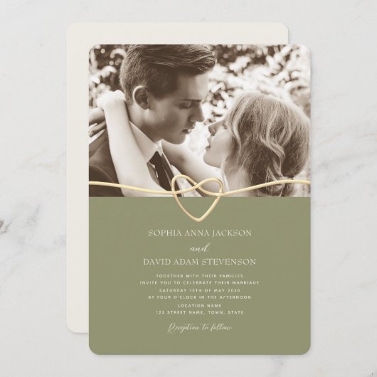 Sage Green foto bruiloft uitnodiging met QR-code (Voorkant / Achterkant)