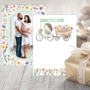Sage Green Foto Dank u - Hedgehog Baby shower Bedankkaart