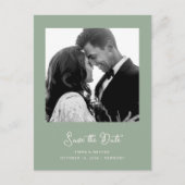 Sage Green Foto | QR-code De datum opslaan Aankondigingskaart (Voorkant)