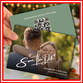 Sage Green Foto QR Code Elegant Huwelijk Save The Date
