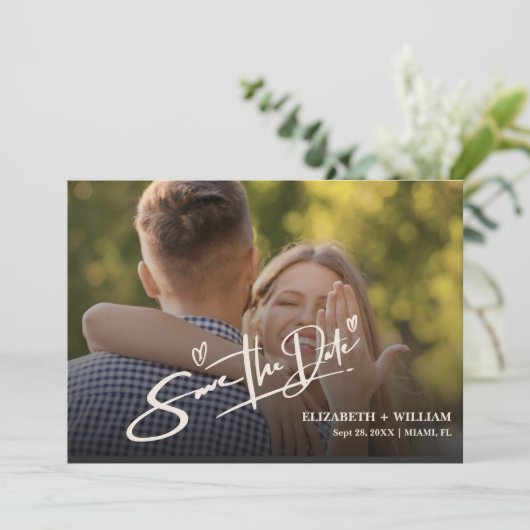 Sage Green Foto QR Code Elegant Huwelijk Save The Date (Staand voorkant)