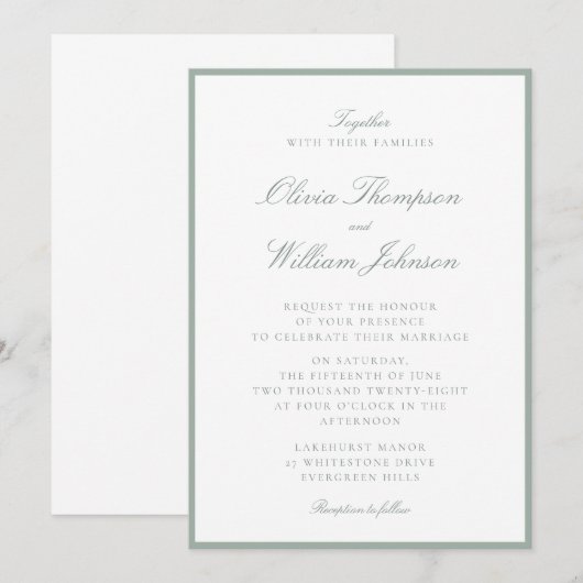 Sage Green Framed Wedding Invitation Kaart (Voorkant / Achterkant)
