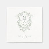 Sage Green Franse Floral Crest Classic Wedding Servet (Voorkant)