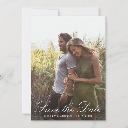 Sage Green Franse Floral Crest Trouwfoto Save The Date (Voorkant)