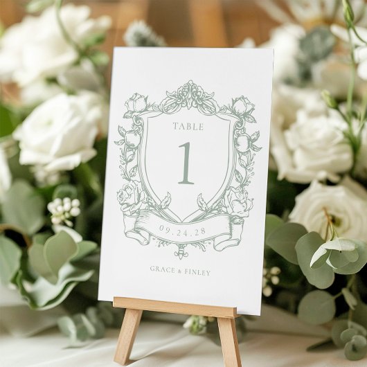 Sage Green Franse Rozen Crest Wedding Kaart