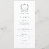 Sage Green Franse Rozen Monogram Crest Wedding Menu (Voorkant)