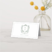Sage Green Franse Rozen Monogram Crest Wedding Plaatskaartje (Achterkant)