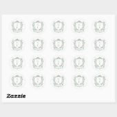 Sage Green Franse Rozen Monogram Crest Wedding Ronde Sticker (Vel)