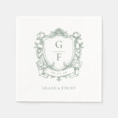 Sage Green Franse Rozen Monogram Crest Wedding Servet (Voorkant)