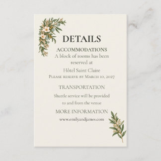 Sage Green French Botanical Wedding Details Card Informatiekaartje
