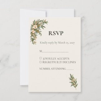 Sage Green French Botanical Wedding RSVP Kaartje