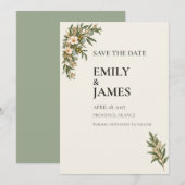 Sage Green French Botanical Wedding Save the Date (Voorkant / Achterkant)
