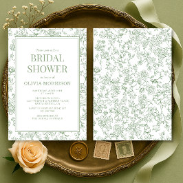 Sage Green French Chinoiserie Floral Bridal Shower Kaart