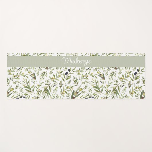 Sage Green French Country Chic Olive Name Monogram Yogamat (Voorkant (horizontaal))