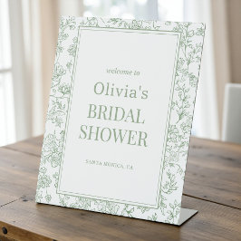 Sage Green French Floral Bridal Shower Welcome Reclamebord Met Voetstuk