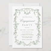 Sage Green French Floral Engagement Party Kaart (Voorkant)