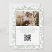Sage Green French Floral QR Code Toile Kaart (Achterkant)