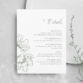 Sage Green French Floral Wedding Details Informatiekaartje