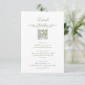  Sage Green French Floral with QR Code Wedding Informatiekaartje (Staand voorkant)