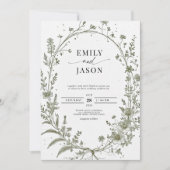 Sage Green French Roses Botanical Photo Wedding Kaart (Voorkant)