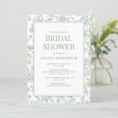 Sage Green French Toile Photo Bridal Shower Kaart (Staand voorkant)