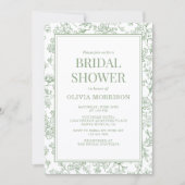 Sage Green French Toile QR Code Bridal Shower Kaart (Voorkant)