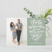 Sage Green Frohe Weihnachten Calligrafie Foto Feestdagenkaart (Staand voorkant)