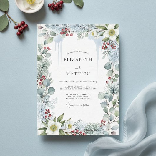 Sage Green Frosty Winter Wedding Kaart