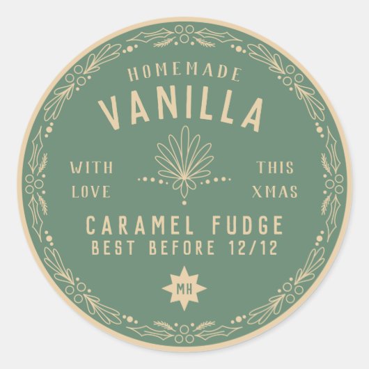 Sage Green Fudge-cadeaulabel voor kerstfeestdag Ronde Sticker (Voorkant)