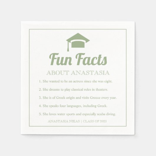 Sage green Fun Facts class van 2022 graduatiemap Servet (Voorkant)