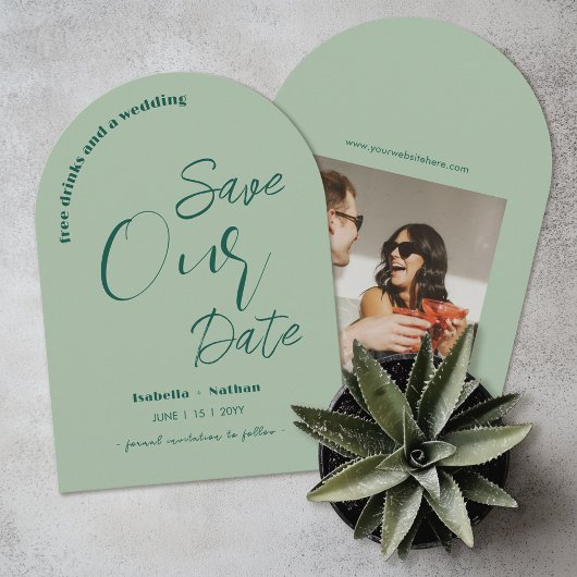 Sage Green Fun Gratis Drinken Save The Date Weddin Kaart