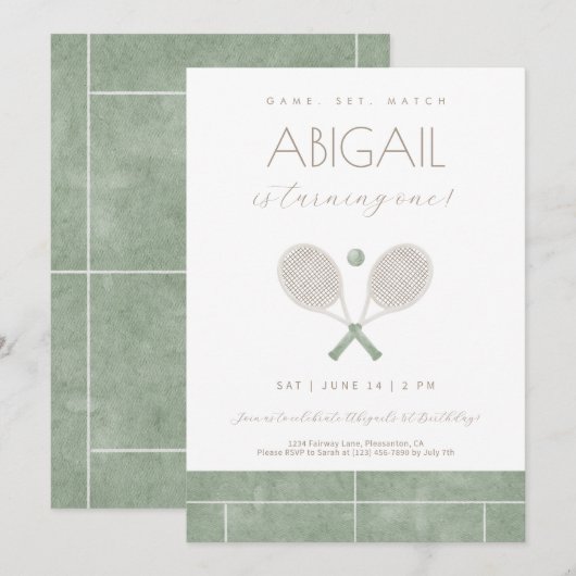 Sage Green Game Set Match Tennis uitnodiging (Voorkant / Achterkant)