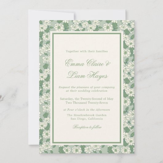 Sage Green Garden Chinoiserie Wedding Invitation Kaart (Voorkant)