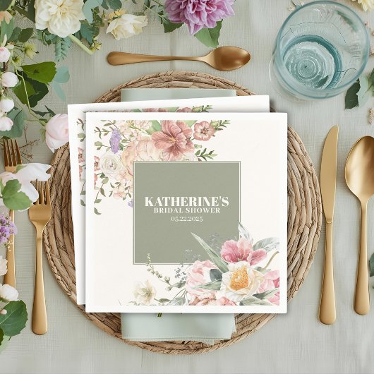 Sage Green Garden Flower Spring Bridal Shower Servet