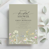 Sage Green Garden Flowers Script Bridal Shower Kaart