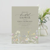 Sage Green Garden Flowers Script Bridal Shower Kaart (Staand voorkant)