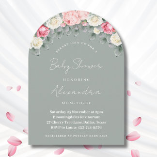Sage Green  Garden Rozen Baby shower Kaart