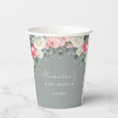 Sage Green  Garden Rozen Baby shower Papieren Bekers (Achterkant)