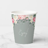 Sage Green  Garden Rozen Baby shower Papieren Bekers (Voorkant)