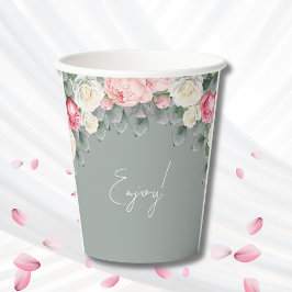 Sage Green  Garden Rozen Baby shower Papieren Bekers