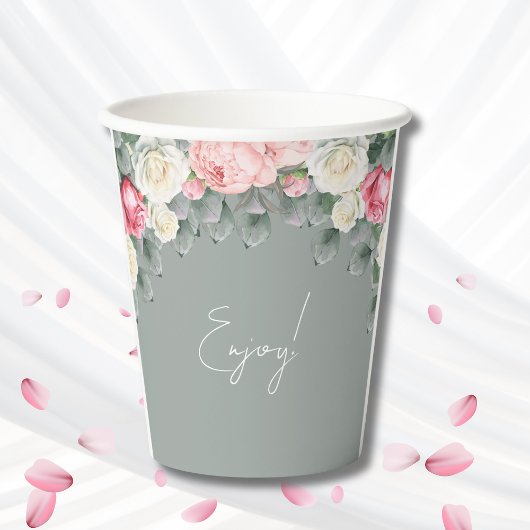 Sage Green  Garden Rozen Baby shower Papieren Bekers