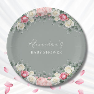 Sage Green  Garden Rozen Baby shower Papieren Bordje