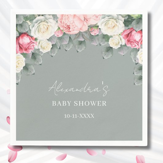 Sage Green Garden Rozen Baby shower Servet
