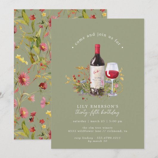 Sage Green Garden | Wijnproeverij Volwassen Verjaa Kaart (Voorkant / Achterkant)