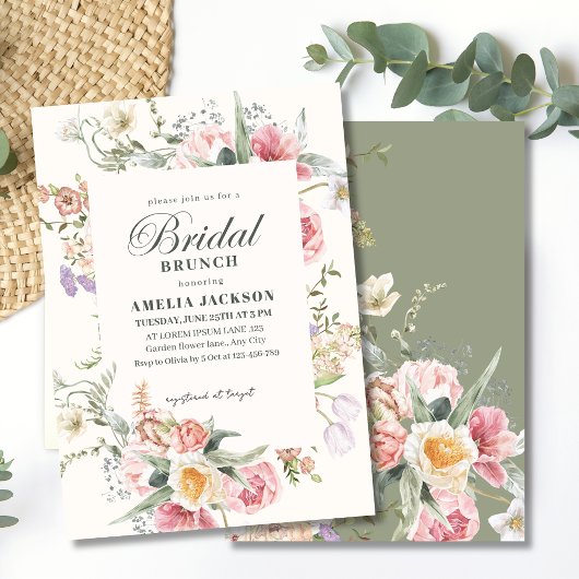 Sage green garden wildfloral spring Bridal shower Kaart