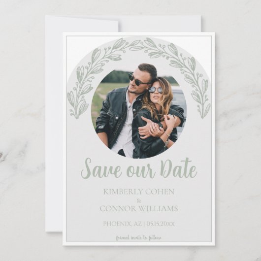 Sage Green Garland Foto Opslaan van de Datum Save The Date (Voorkant)